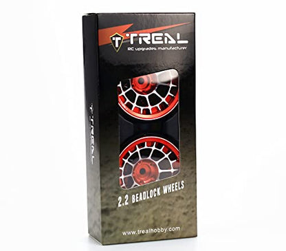 Treal Aluminium 2.2 Beadlock Wheels Rims(2) pcs Fit RC Crawler Mud Truck 2.2 Tires (Red) - color: Red