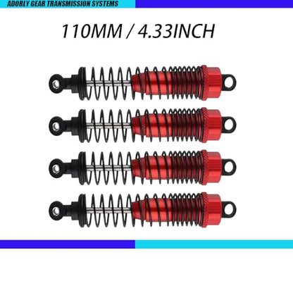 4pc Front Rear Aluminum Shocks (110mm, Oil Filled,) for Redcat Gen7 Pro Sport Everest 10 Gen 8 v2 Volcano Epx Pro RidgeRock Wendigo 1/10 Rc Crawler Red - color: red