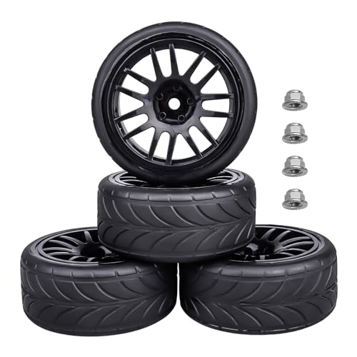 Preglued 1/10 RC Touring Wheels Tires Set 12mm Hex with Foam Inserts Compatible with Tamiya TT02 TT01 Traxxas 4tec 2.0 3.0 RC On Road Car