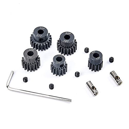 RC Pinion Gear 32P 5mm Hardened Metal Pinion Motor Gear Set | 13T 15T 17T 19T 21T with 3.175mm Coupler for 1/8 RC Car