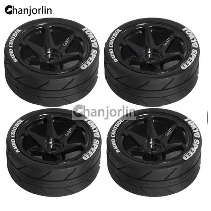 1/10 On Road Tires and Aluminum Wheels 12mm Hex RC Rally Racing Tyres OD 2.56" for Tamiya TT01 TT02 XV01 TA06 A959 PTG2 HPI KYOSHO PTG2 Traxxas 1:10 Street Touring Drift Car 4PCS (Black) - color: Black