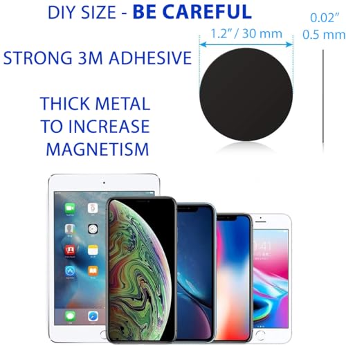 Cell Phone Metal Stickers 1.2 inch for Magnetic Car Mount. Replacement Set of 32 Mini Magnet Metal Plates. Silver Car Sticky Small Round Iron Discs with 3M Adhesive Backing for Case, DIY, Crafts. - color: Round 1.2" / 32 Pack