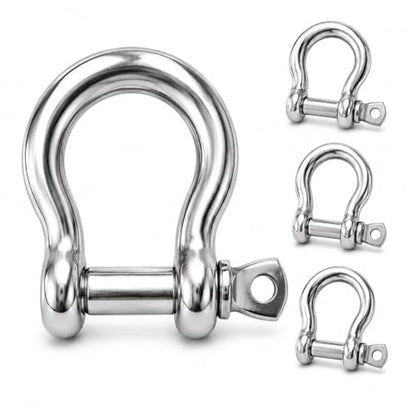 ZORUNNA 4 Pcs 1/2" 304 Stainless Steel D Ring Shackles, for Towing Recovery | Marine Boat Anchor Chain and Line Shackles, for Towing, Engine Lifting, Wheelchair Tie-Downs, Outdoor Rigging - size: 1/2 inch