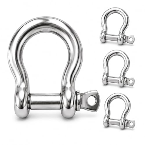 ZORUNNA 4 Pcs 1/2" 304 Stainless Steel D Ring Shackles, for Towing Recovery | Marine Boat Anchor Chain and Line Shackles, for Towing, Engine Lifting, Wheelchair Tie-Downs, Outdoor Rigging - size: 1/2 inch