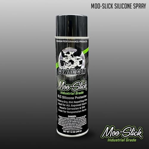 CowRC Moo-Slick Silicone Spray RC Lube & Protectant | 12oz Non-Toxic Silicone Lubricant for Tires, Plastics, Bearings & Seal Protecting RC Vehicles. Cow RC