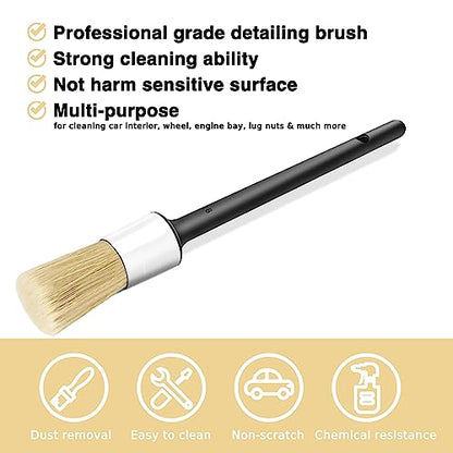 HMPLL 10pcs Detailing Brush Set, White | Includes 5 Soft Car Detailing Brushes , 3 Wire Brush, 2 Air Vent Brush for Cleaning Car Interior and Exterior Detailing - color: white
