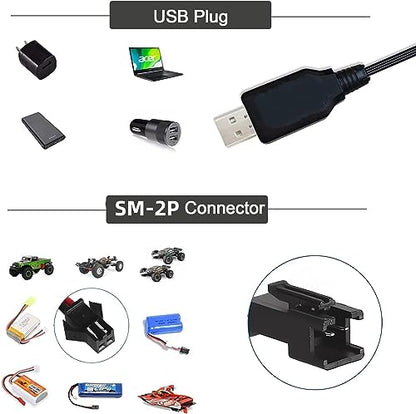 Smart Universal RC Charger Cable with SM-2P Connector Plug for 3.7V 1S Lipo Battery & 3.6V 3S Ni-MH/Ni-CD Battery Pack, Compatible RC Car/Boat/Plane/Drone/Tank/RC Helicopters