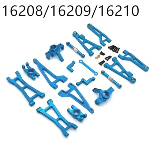 RC Accessory Compatible with MJX 16207 16208 16209 16210 Metal Front and Rear Suspension Arm Steering Cup Link Rod Set 1/16 RC Car Upgrade Parts Kit(Blue,16208) - color: Blue, size: 16208