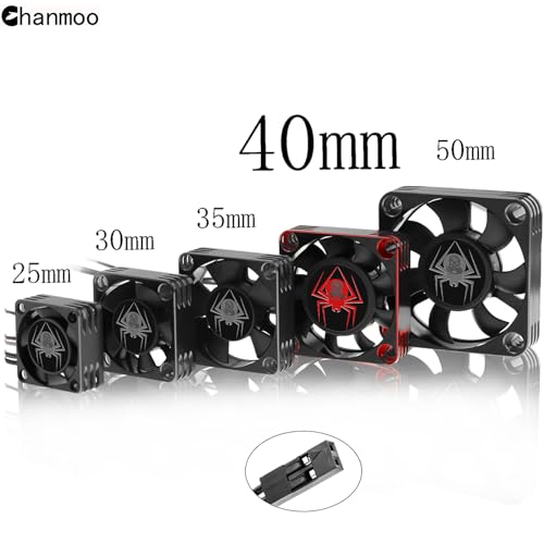 RC Car Metal Motor Cooling Fan 25mm 30mm 35mm 40mm 50mm RC Heatsink 28000RPM ESC Cooling Fans Red-Black Fit for 1/8 1/10 1/12 Scale RC Car 540 550 Brushless OR Brushed Motors (40mm) - size: 40mm