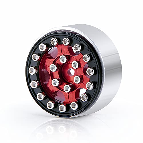 4Pcs 1.0" Micro Beadlock Wheels RC Crawler Wheels, Red+Black | For 1/24 Axial SCX24 Bronco Deadbolt C10, RC Crawler Car