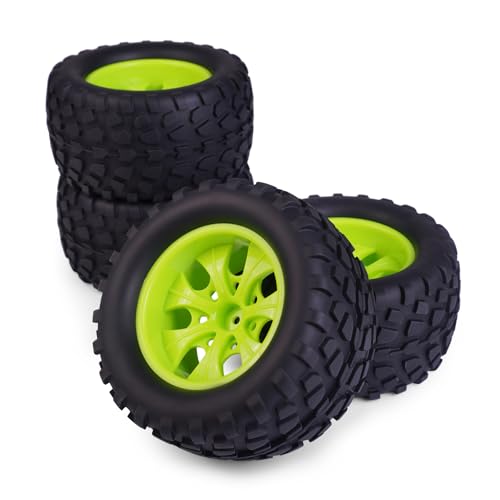 Hosim 70 * 125 mm RC Tires, All Terrain Soft Tire Mounted on 12mm Hex Wheels (Set of 4) for 1/10 RC Cars (Green Wheel hub) - color: Green