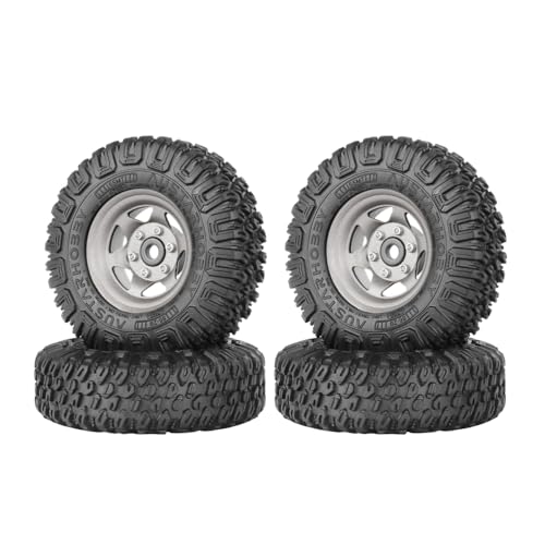 4PCS RC Car 1.55 Inch Tyres Aluminum Alloy Metal Beadlock Wheel Rim and Rubber Tires for 1/10 RC Crawler Car for Axial AX90069 D90 TF2 Tamiya CC01 LC70 MST JIMNY(85mm-6Spoke Grey) - color: 85mm-6spoke Grey
