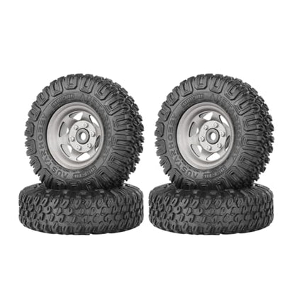 4PCS RC Car 1.55 Inch Tyres Aluminum Alloy Metal Beadlock Wheel Rim and Rubber Tires for 1/10 RC Crawler Car for Axial AX90069 D90 TF2 Tamiya CC01 LC70 MST JIMNY(85mm-6Spoke Grey) - color: 85mm-6spoke Grey