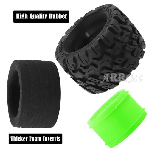 RC Truck Tires Wheel for 1/10 Big Rock Granite Vortek/Stampede Rustler Hoss/L0s1 Rc 4wd,ARRCat RC Wheels Tires 12mm/14mm Hex,Green - color: Green - Tires Wheel