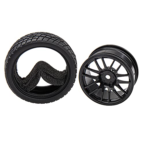 12-Spoke 12mm Hex Hub Wheel Rims & Rubber Tires Compatible with HSP Tamiya HPI Kyosho 1/10 On Road Touring Car WLtoys 1/14 144001 Traxxas 1/16 Slash RC 1/18 A959B Buggy (Black)