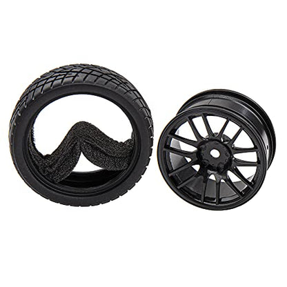 12-Spoke 12mm Hex Hub Wheel Rims & Rubber Tires Compatible with HSP Tamiya HPI Kyosho 1/10 On Road Touring Car WLtoys 1/14 144001 Traxxas 1/16 Slash RC 1/18 A959B Buggy (Black)