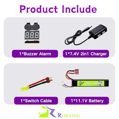 11.1V 452096 1500mAh 30C T Plug Stick Battery for Airsoft Toy Gun AK47 MP5K MP5 Scar M249 AUG AEG M4,M110, SR25,M240B,M60,G36,M14,RPK,PKM,L8 with Mini Tamiya