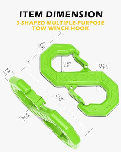 3/8" Tow Hook, S-Shaped Winch Hook, 33,000lbs Breaking Strength, G80 Heavy Duty Forged Steel Tow Hooks, Fast Connect Easy Release Winch Shackle Towing Hook for Trucks, SUV, ATVs, Trailer, Green - color: Green
