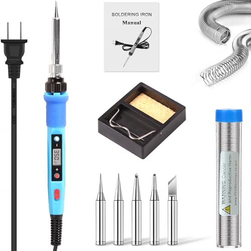 LDK 80W Soldering Iron Kit, LCD Digital Soldering Welding Tool with Ceramic Heater Stable Temperature for DIY and Professional Use - color: Digital 80w Blue