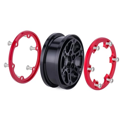 1.9 Beadlock Wheels Rim for 1/10 RC Crawler, 190g Lightweight 7075 Aluminum Wheels Compatible with SCX10 CAPRA TRX6 TRX4 Upgrades for RC Trucks Drift Car (Red)