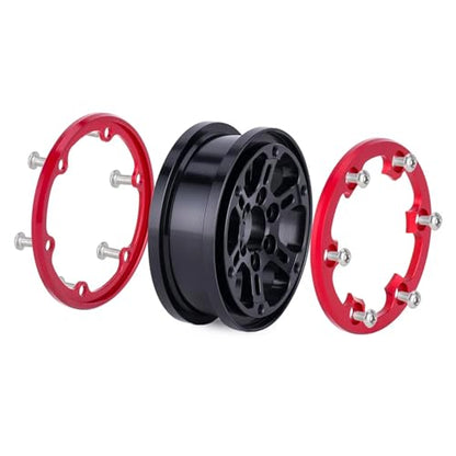 1.9 Beadlock Wheels Rim for 1/10 RC Crawler, 190g Lightweight 7075 Aluminum Wheels Compatible with SCX10 CAPRA TRX6 TRX4 Upgrades for RC Trucks Drift Car (Red)