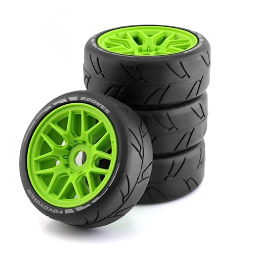 1/8 RC On Road Car Tires and Wheels Rims 17mm Hex 103mm Rubber Rally Tyres for 1:8 Scale RC On-Road Racing Car HPI WR8 HSP Hobao ARRMA Redcat Losi Kyosho VRX RC Rally Drift Car 4PCS (Green) - color: Green
