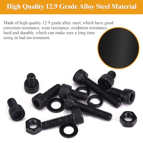 129 Pieces M6 Screws Nuts Washers Set Black, Sutemribor M6 x 8/10/12/16/20/25/30mm Hex Socket Head Cap Screws Nuts Washers Assortment Kit, 12.9 Grade Alloy Steel, Fully Threaded - size: M6, style: Socket Head