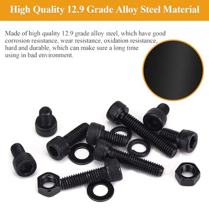 129 Pieces M6 Screws Nuts Washers Set Black, Sutemribor M6 x 8/10/12/16/20/25/30mm Hex Socket Head Cap Screws Nuts Washers Assortment Kit, 12.9 Grade Alloy Steel, Fully Threaded - size: M6, style: Socket Head