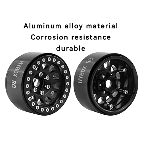 1.9 Inch Aluminum Alloy Beadlock Wheel Rim Hub 4pcs Suit for 1:10 RC Crawler Axial SCX10 SCX10 II TRX4 RC4WD D90. (Black) - color: Black