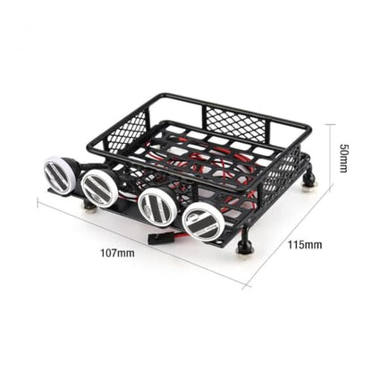 VERBANA 1/10 RC Crawler Car Metal 115X107Mm Luggage Carrier Roof Rack with Spotlights Kit Replacement for Tamiya CC01 CR01 D90 for Axial SCX10 1/10 RC Crawler Car Accessories
