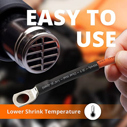 Wirefy | Heat Shrink Tubing - 1/4" inch - 3:1 Ratio - Adhesive Dual Wall Waterproof - Heat Shrink Tube - Heatshrink Tubes - Black - 50 Feet Roll | Trusted UL Certification - color: Black, size: 1/4" - 50 Feet