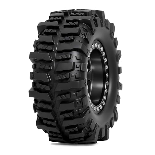 REDSPIDER 4PCS 1.9" RC Crawler Tires Mud Slingers (OD 95mm/3.75") & Beadlock Wheels, Deep Dish -10.4mm Negative Offset Rim for 1/12 MJX H12Y, MN128, MN82S, (Black) - color: Black