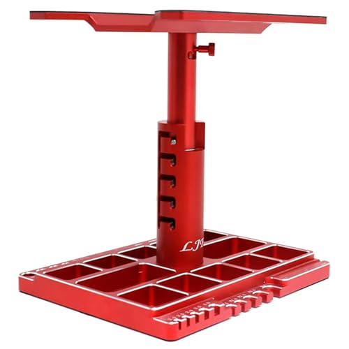 Alloy Multifunctional RC Car Stand RC Work Stand RC Repair Stand 360°Switch Rotation 5 Levels Height Lift or Lower with Screw Base for 1/8 1/10 1/12 1/16 1/18 RC Car Truck Crawler(Red)
