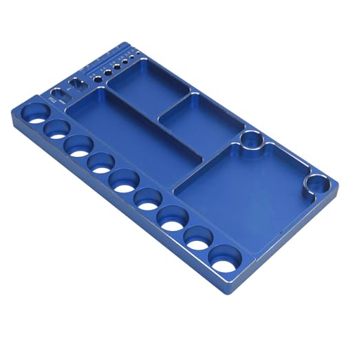 RiToEasysports RC Screwdriver Tool Storage Rack Magnetic Screw Tray Aluminum Alloy with 4pcs Magnetic Pads for RC Cars Airplanes Helicopters Repair (Blue) - color: Blue
