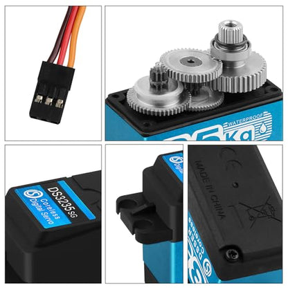 35KG High Torque RC Servo Digital Servo Waterproof Full Metal Gear Steering Servo with 25T Servo Horn Compatible with 1/8, 1/10, 1/12 RC Car Crawler Robot Control Angle 180°
