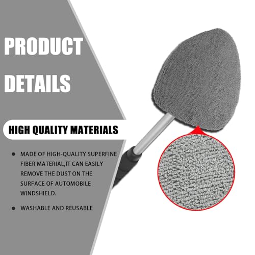 4 Pack Windshield Cleaning Tool with Extendable Handle, Gray | aluminum ABS and microfiber body, pivoting head, reusable cloth pads, fits most vehicle glass, auto cleaning tools - color: Gray
