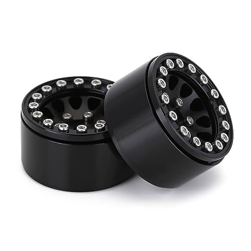 INJORA 1.0 Wheel Rims RC Metal Beadlock Wheels Rims for AX24 1/18 TRX4M All 1/24 Scale Axial SCX24 Deadbolt RC Crawler Car Upgrades Accessories(Black) - color: Black