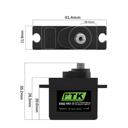 PTK 8482 MG-D 16g Metal Teeth Digital Servo Remote Control Model Airplane Car Steering Fixed Wing HS82MG (4pcs) - style: PTK 8482-4pcs