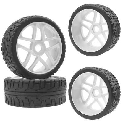 ShareGoo OD 4.09" Rubber 1/8 RC Buggy Tires and 17mm Hex Wheels Rim Compatible with Arrma Typhon Kyosho Losi VRX Redcat HSP HPI 1/8 Scale RC Off Road Buggy (White) - color: White
