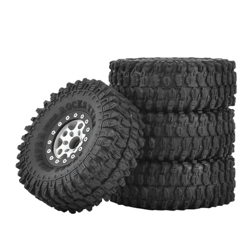 4PCS 1.55 inch Aluminum Metal Beadlock Wheels Rim and 95mm All Terrain Rubber Tires for 1/10 1/12 RC Rock Crawler Car for Axial AX90069 D90 TF2 Tamiya LC70 JIMNY UTB18(5Spoke,Gray) - color: 5spoke,gray