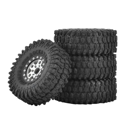 4PCS 1.55 inch Aluminum Metal Beadlock Wheels Rim and 95mm All Terrain Rubber Tires for 1/10 1/12 RC Rock Crawler Car for Axial AX90069 D90 TF2 Tamiya LC70 JIMNY UTB18(5Spoke,Gray) - color: 5spoke,gray