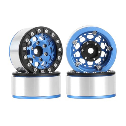 4PCS 1.55 Inch Aluminum Alloy Metal 10Holes Beadlock Wheel Rim Hubs Replacement Accessory for Tamiya AX90069 D90 TF2 CC01 CC02 1/10 RC Crawler Car Upgrade Parts(B-Black Blue) - color: B-Black Blue