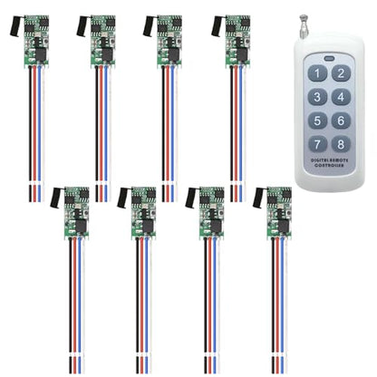 8 Channel Wireless Remote Switch Mini Wireless Switch 5V/12V/24V 3A | Relay Wireless Lights Switchs 164 Ft Long Distance for LED Lights, Small Motors - size: 8Way 3.6V-24V Mini Remote Switch