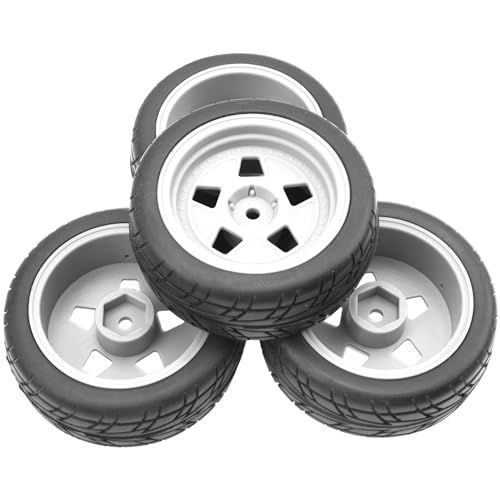 ShareGoo Nylon Wheel Rims with Rubber Tire RC 12mm Hex Compatible with HSP Tamiya Kyosho RedCat Sakura WLtoys 1/10 RC On-Road Racing Touring Car (White) - color: White