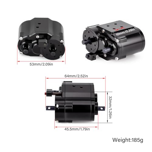 2-Speed Transfer Case Gearbox 48P Dual Speed Transmission 1.8:1/0.7:1 for 1/10 RC Crawler 4WD (Black/Red) (Black) - color: Black