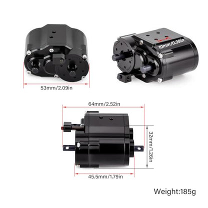2-Speed Transfer Case Gearbox 48P Dual Speed Transmission 1.8:1/0.7:1 for 1/10 RC Crawler 4WD (Black/Red) (Black) - color: Black