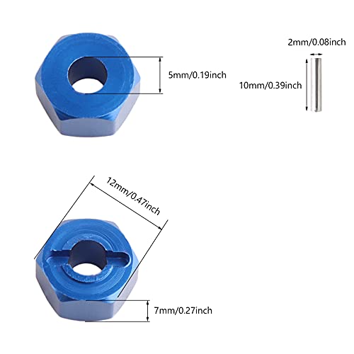 12mm Hex Wheel Hub Mount, Aluminum 7mm Thick with 2x10mm Stub Axle Pins for 1/10 Slash 4x4 & HQ 727 RC Cars Replacement Upgrade Parts (Dark Blue)(Set of 4) - color: Dark Blue