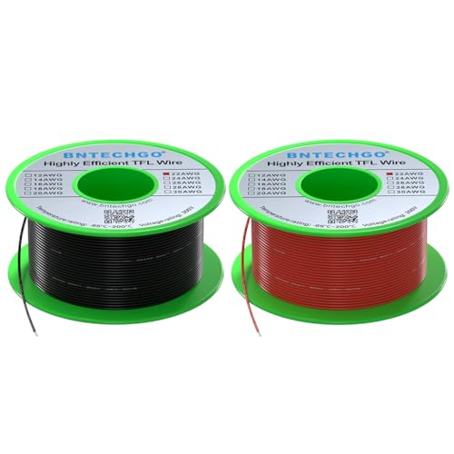 BNTECHGO 22AWG FEP Teflon Coated Wire 2 Color Each 50ft Tin-Plated Copper | 22 Gauge Strands Wire High-Temp FEP Insulation, -65°C to 200°C Rated, Aerospace Wiring, Medical Wiring, Scientific Equipment - size: 50ft Red and 50ft Black