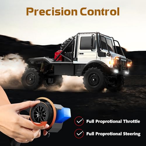1/18 RC Semi-Truck for Adults, MN-333 Unimog Off-Road RC Rock Crawler, 4WD RC Truck RTR Transport Car Alloy Model for Hobby Toy Gifts (Silver) - color: Silver