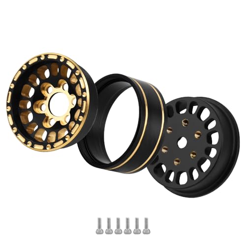 1.0 Brass Beadlock Wheel Rims 4PCS Wheels for All 1/24 Scale FCX24 Axial SCX24 Deadbolt C10 Gladiator 1/18 TRX4M RC Crawler Car Upgrades Parts (Pattern J)